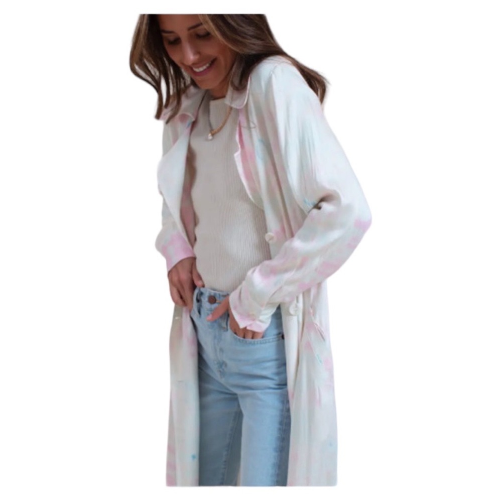 Something Navy Tie Dye Trench Duster Coat